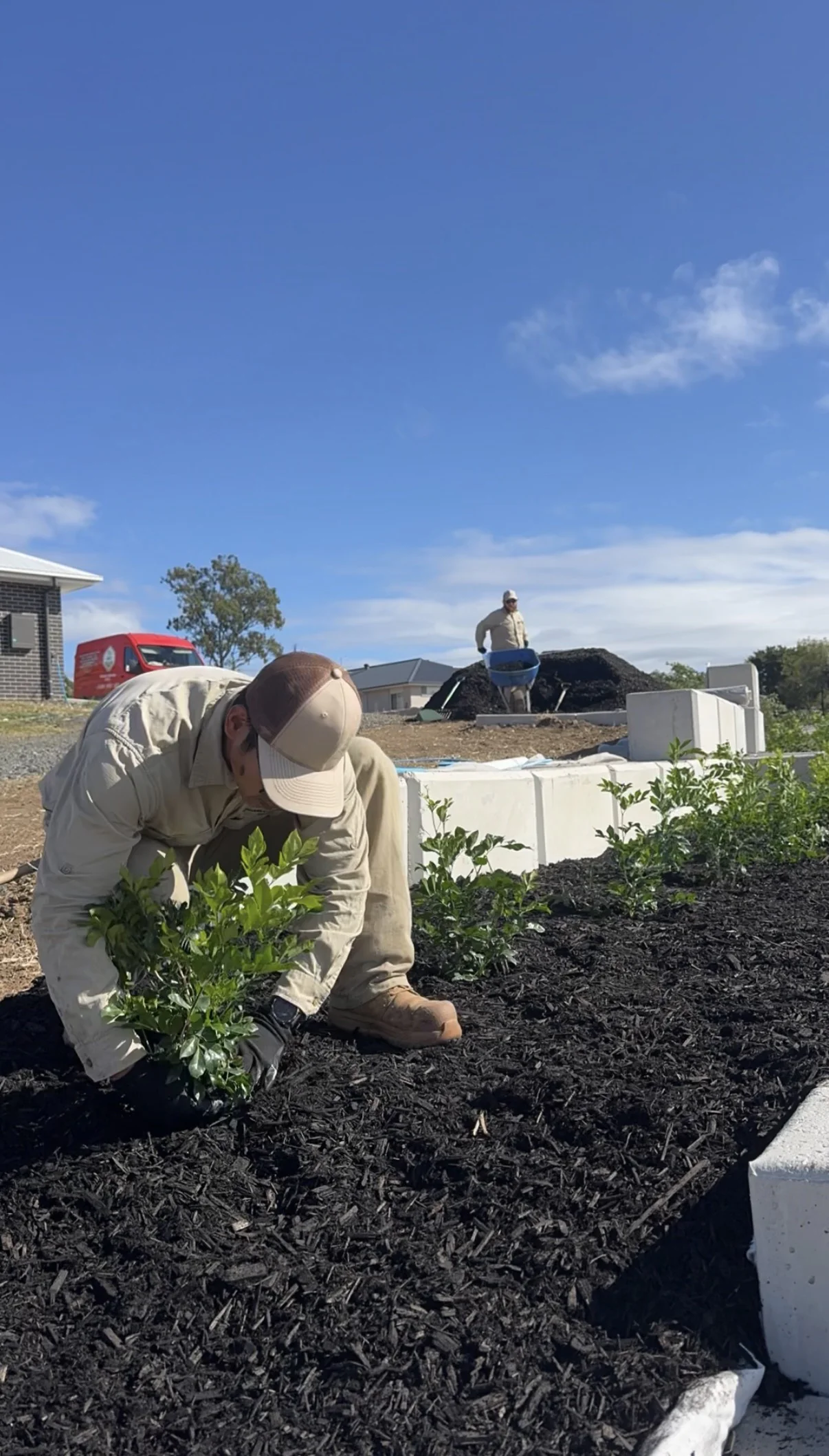 Lou planting a new garden bed in the Lockyer Valley